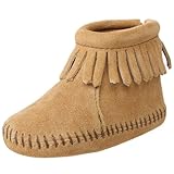 Minnetonka Back Flap Bootie (Infant/Toddler),Tan,2 M US Infant
