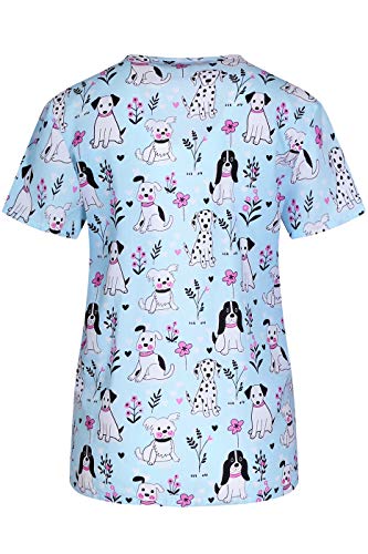 MedPro Women's Printed Medical Scrub Set V-Neck Top and Pants Blue XL