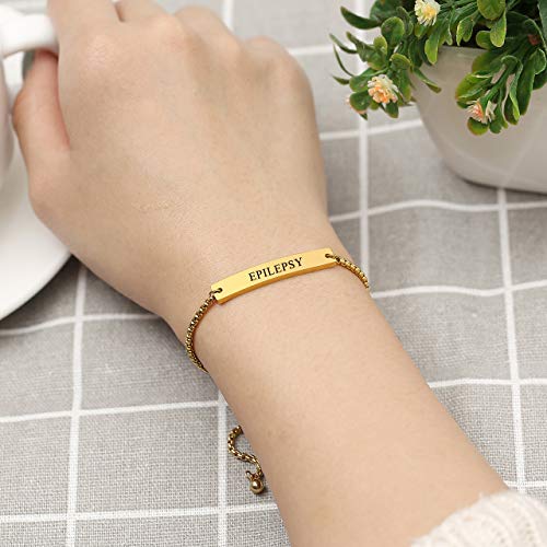 Zysta Medical Alert ID Identification Link Women Girls Stainless Steel Wrist Cuff Bracelet Adjustable Name Message Inspirational Words Free Engraving Tag Customized Jewelry Gift - Thumbnail 3
