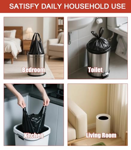 RULDGEE Strong Tie Handle Bin liners 30l Bin Bags 50 Counts Swing Trash Bag Black Waste Bags for Kitchen