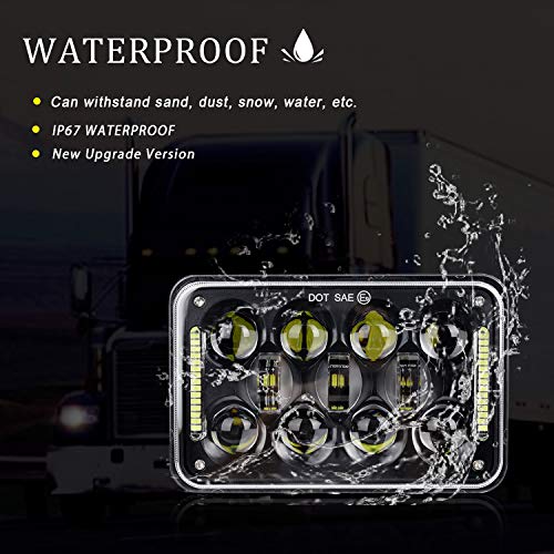 4x6 LED Headlights, AAIWA 4PCS 60W Headlight Conversion Kit with DRL Rectangular Headlights Replacement for Truck H4651 H4652 H4656 H4666 H6545 Peterbil Kenworth Freightinger - Thumbnail 4
