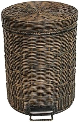 Gwgbxx Trash Can, Bamboo Rattan Pedal-type Trash Can, Covered Trash Can, Antique Trash Can, Multi-size Optional (Size : 5L)