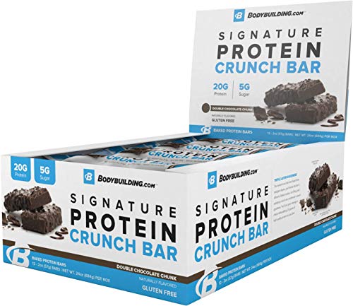 BodyBuilding.Com Signature Protein Crunch Bar | 20g Whey Protein Low Sugar | Gluten Free No Artificial Flavors | (12 Bars, Double Chocolate Chunk)