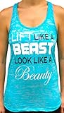 SoRock Women's Lift Like a Beast Look Like a Beauty Burnout Tank Top Teal