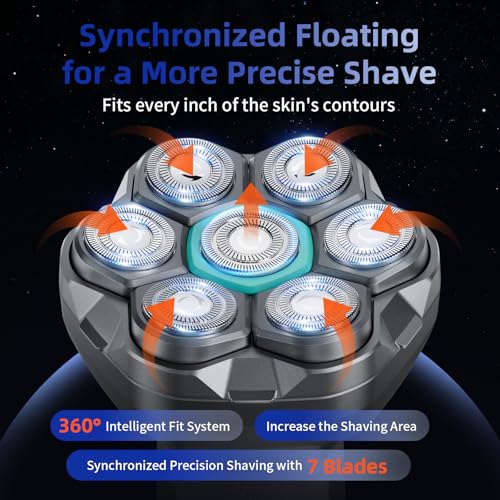 Head Shavers for Bald Men-Kensen 2-Speed Adjustable 7D Waterproof Mens Electric Shavers for Face-Long Battery Life Electric Razor for Men with LED Display-Type-C Rechargeable/Wet & Dry/Gift for Men