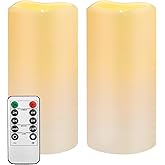 Waterproof Flameless Remote Control Candles 2PACK(D3''*H5.5'')Battery Operated Flickering LED Pillar Candle,plastic with 10-Key 24Hours Timer for Outdoor/Indoor Party Garden Lanterns Porch Ivory