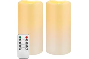 TAPPOVALY Waterproof Flameless Remote Control Candles 2PACK(D3''*H5.5'')Battery Operated Flickering LED Pillar Candle,plastic with 10-Key 24Hours Timer for Outdoor/Indoor Party Garden Lanterns Porch Ivory