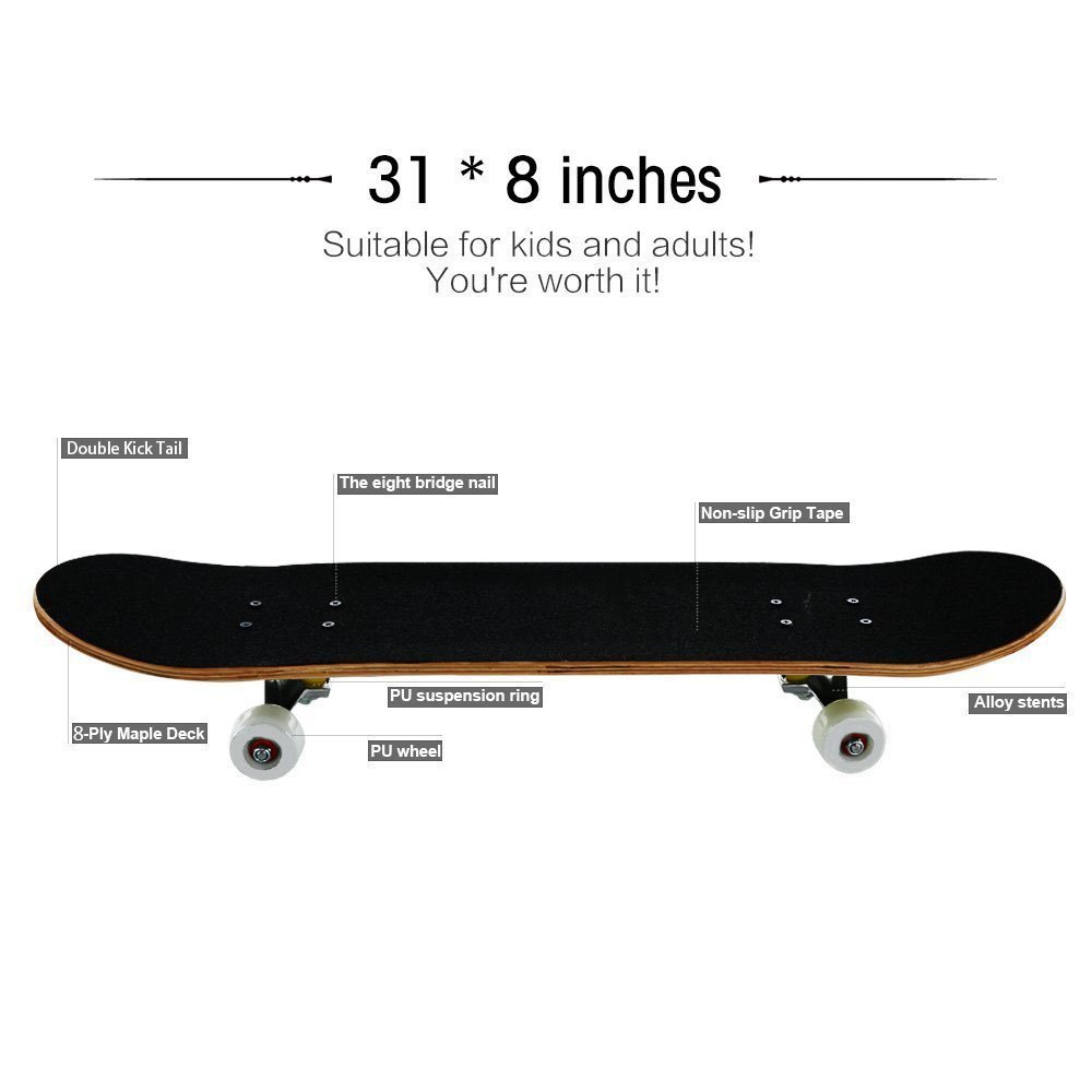 Pro Skateboard 31 X 8 Standard Skateboards Cruiser Complete Canadian