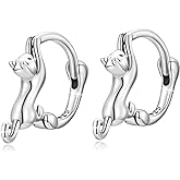 MUNDELL 925 Sterling Silver Cute Cat Huggie Hoop Earrings for Cat Lovers Snake Ear Buckles Hypoallergenic Tiny Hoop Earrings Statement Fine Jewelry