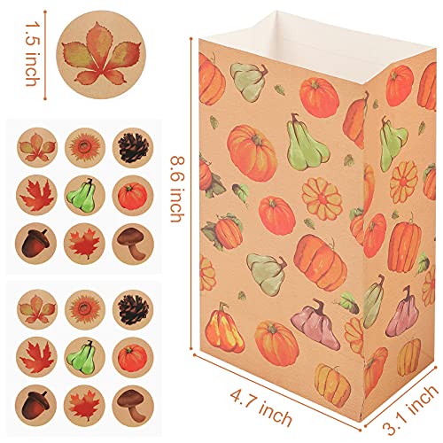 TOXOY Fall Theme Gift Bags, 18 PCS Thanksgiving Favor Bags with 18 Stickers Autumn Paper Bags Fall Treat Bags for Halloween Thanksgiving Party Favor