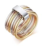 Stainless Steel Wrap Ring for Women Wedding Promise Engagement,Tri-Color,Gold,Silver,Rose,Size 9