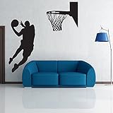 DNVEN 22 inches x 43 inches Vinyl Basketball Players Slam Dunk Silhouette with Basketball and Basketry Wall Decals Stickers Murals for Basketball Fatheads Kids Teens Boys Rooms