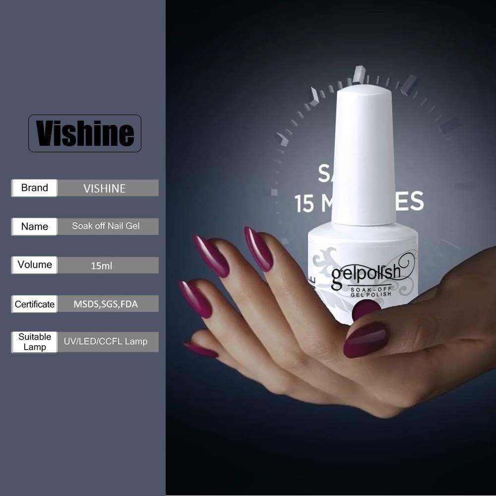Vishine 15ml No Wipe Top Coat Base Coat Gel Nail Polish Soak Off UV LED Drying Long Lasting Shiny Nail Varnish Set: Health & Personal Care