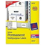 Avery Permanent ID Labels, Laser/Inkjet, 2 x 2 5/8, White, 225/Pack