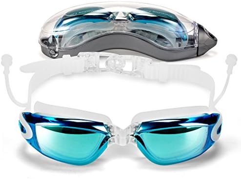 ECBUY Swimming Goggles No Leaking Anti Fog UV Protection, Swim Goggles With Ear Plugs, with Protection Case for Adult Men Women kids