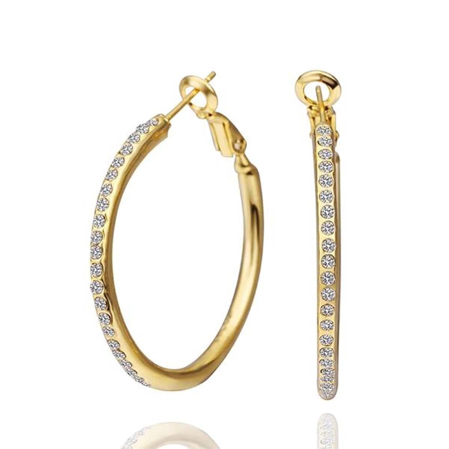 Wonvin Moda Mujer Pendientes de aro de diamante de oro K plateado