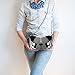 BMC Cute Animal Dog Puppy Face Purse for Girls Teens Women - 3 Detachable Straps for Casual Crossbody Bag, Clutch Wristlet, & Evening Shoulder Handbag - PU Faux Leather - Gray Pug Design