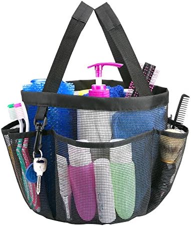 Foloda Mesh Shower Caddy, Protable Dorm Bathroom Organizer Tote with Key Hook and 2 Oxford Handles, Quick Dry, 7 Storage Pockets for Camp Gym
