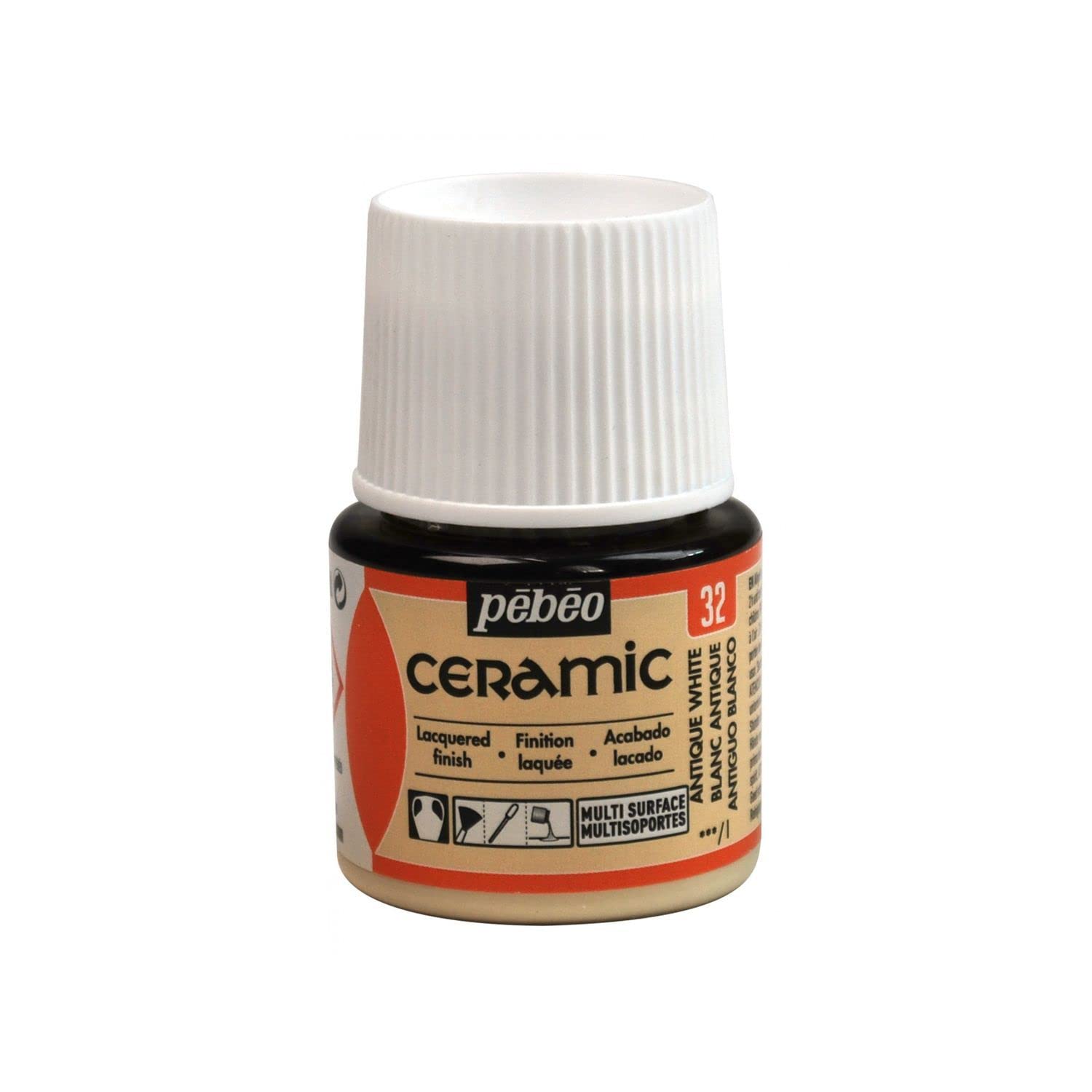 PEBEO - Ceramic - Antique White Opaque Colour for Terracotta, Ceramic and Earthenware - Brilliant Effect - Lacquered Finish - 45 ml