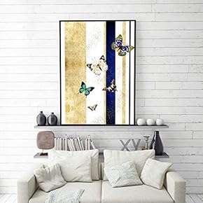 Framed Canvas Home Artwork Decoration Golden Abstract Style Canvas Wall Art for Living Room, Bedroom - 16x24 inches