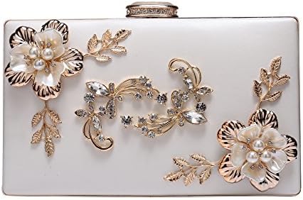 Big Sale, Evening Clutch Bags Women's Leather Elegant Flower Evening Handbag Purses For Wedding Prom Bride Girls (White)