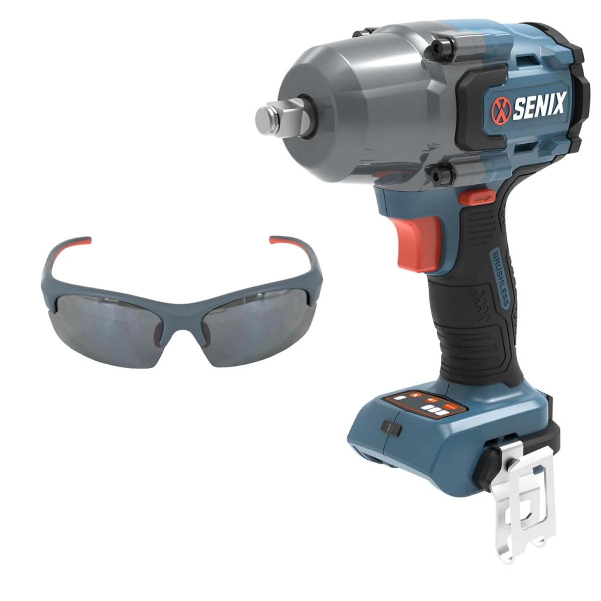 Photo 1 of SENIX 20 Volt Max* 1/2" Cordless Impact Wrench, 550 ft-lbs. Max Torque, 4000 RPM Max, 3 Speed Mode, Brushless Motor - Includes Belt Clip, Tool Only, Battery Not Included (PDWX2-M7-0)