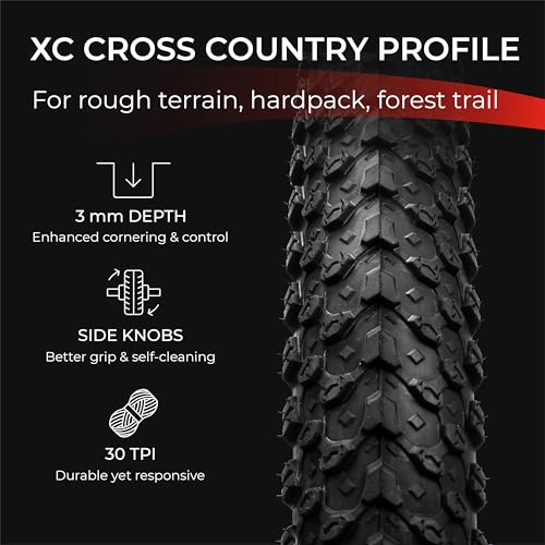 Fincci MTB Tyres 26 x 2.1 Inches 57-559 Pair Folding Bike Tyres 26 with 2 x Air Cameras Presta Valve for Mountain Bike, Racing Bike, Electric Bicycle – Pack of 2