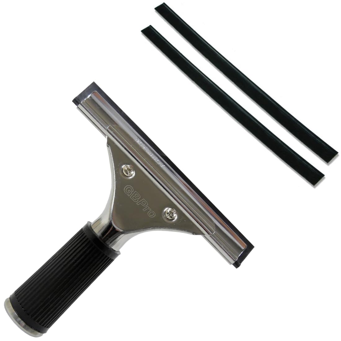 GBPro Professional Window Squeegee Stainless Wiper 15cm / 6 inches + Machine Cut High Grade Rubber Blade/Strip x 2