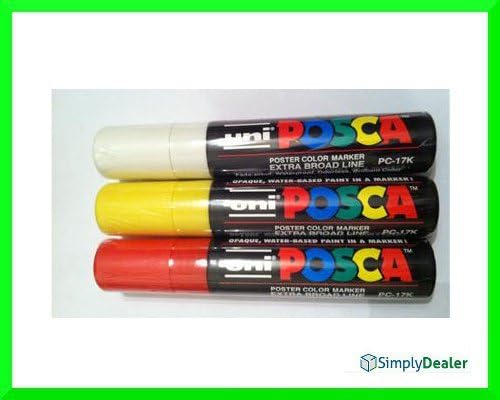 Extra Broad Line UNI POSCA PC-17K Paint Markers Pack of 3 (Red White & Yellow)