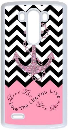 Love The Life You live, Live The Life You Love.Infinity Symbol Black Chevron Zigzags &amp; Pink Anchor Pattern Personalized Custom Best Plastic Case for LG G3 ,Black or White for Choice