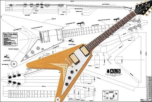 Aust Luthiers Supplies Plan of Flying V Korina Electric Guitar - Full Scale Print