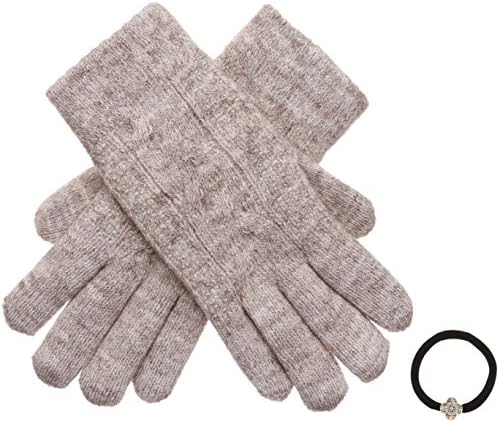 Women's Winter Premium Soft Knit Warm Faux Fur Lining Gloves with Hair Tie