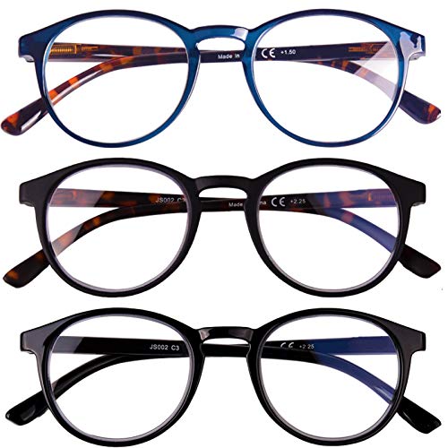 URLAUB 3 Pack Blue Light Blocking Reading Glasses, Anti Glare Computer Readers +2.0 for Women Men, Ladies Magnification Eyeglasses