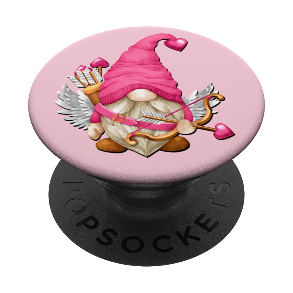 Pink Gnome In Cupid Costume Women Bow & Arrow Cute Love PopSockets Adhesive PopGrip