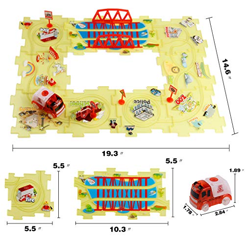 Mini Tudou DIY Puzzle Tracks Car Set Fire Engine Themed Vehicle Interchangeable Tracks 18 Pcs Sets Toys for Over 3 Year Old Boys Girls - Thumbnail 6