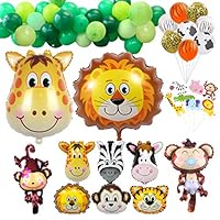 Safari Party Decorations Balloons- 114 Pcs Jungle Animals Party Decorating Kids Birthday Safari Baby Shower Cupcake Toppers Latex and Foil Balloons Pack