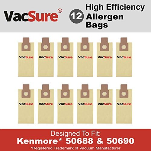 Kenmore Micro-Filtration Vacuum Bags TYPE O &amp; U for Upright Vacs, Panasonic Type U-2 Vacuum Bags by VacSure (12 Bags included)