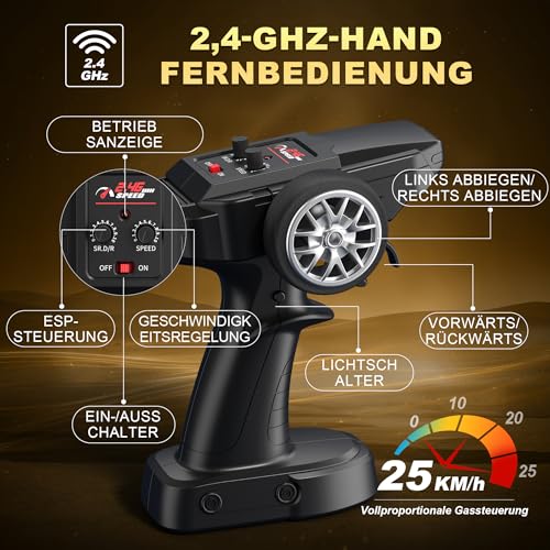 Lamborghini Remote Controlled Car from 6-12 Years, 1:24 RC Drift Car with 2 Rechargeable Batteries and 2 Sets of Interchangeable Tyres 25 km/h, Toy Gifts for Boys from 6 7 8 9 10 11 12 Years