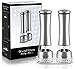 Beyond Flavor Electric Salt and Pepper Grinder Set (2 Shakers) Automatic Mills w/Adjustable Coarseness | Stainless-Steel, Battery Operated | Incl. Meal Recipe eBook and Mill Rest