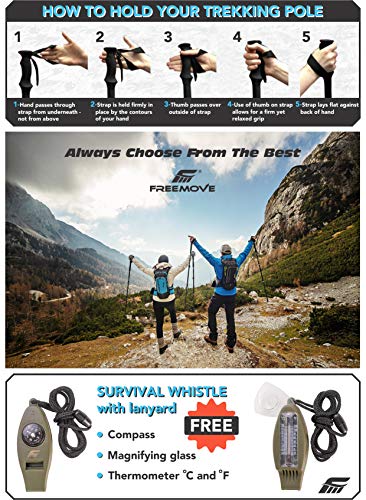 FREEMOVE Trekking Poles Collapsible, Lightweight Ultra Strong Aluminum 7075 Sticks for Hiking and Walking with Cork Grips, Quick Locks, Fully Equiped Accessories Gear for Men and Women - Thumbnail 6
