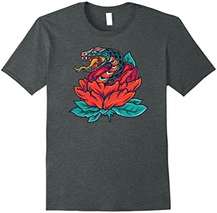 Mens Traditional Japanese Tattoo TShirt - Cobra Snake Viper Tee Medium Dark Heather