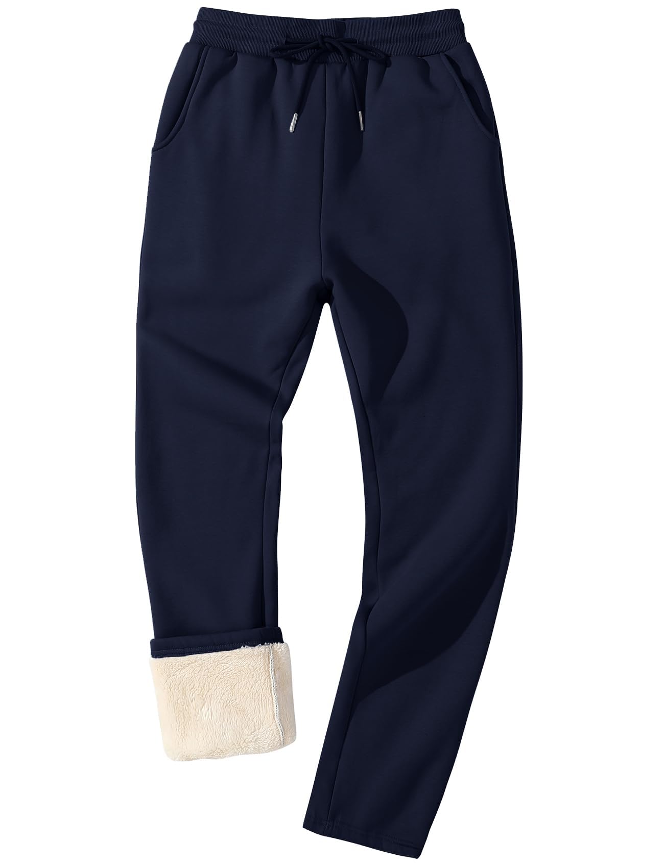 Flygo Men's Fleece Lined Sherpa Sweatpants Winter Warm Pants Open Bottom Jogger Sweat Lounge Athletic Pant Blue XL Image