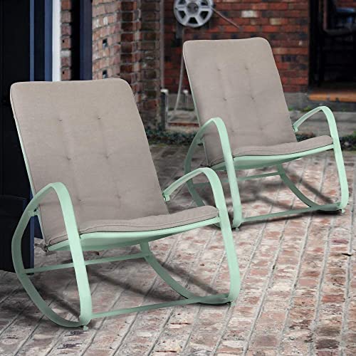 PHI VILLA Outdoor Patio Metal Rocking Chair, Padded Modern Rocker