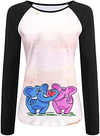 Anneil Cartoon Elephant Heart Colour Pattern Women's Print Fashion Long Sleeve T-shirt