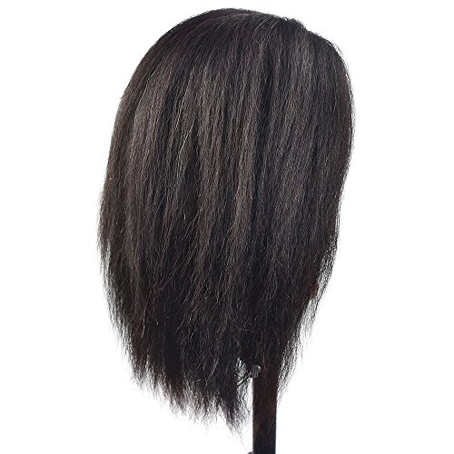 Afro Mannequin Head 100% Real Hair Hairdresser Training Head Manikin Cosmetology Doll Head (Table Clamp Stand Included)