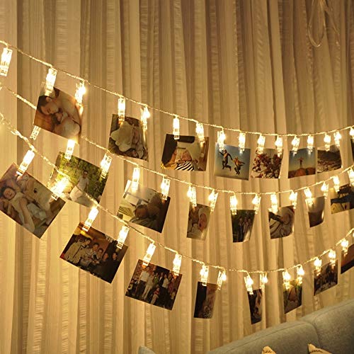 MZD8391 Upgraded 40 Photo Clips String Lights Battery Operated Fairy String Lights with Clips for Hanging Photo Holder, Cards, Artwork, Dorm Wall Bedroom Decorations
