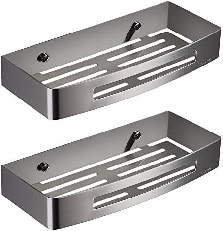 BAIANLE Bathroom Storage Organization Wall Mount Double Layers Bathroom Shelf Soap Dish Shampoo Rack Brushed Nickel