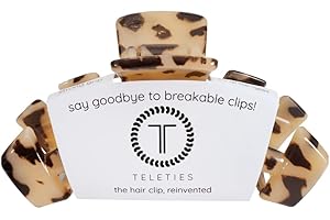 TELETIES - Medium Hair Clip - Strong Grip, Bendable Teeth, Comfortable Curved Design - Ideal for Medium-Thick Hair - For All Hair Textures - Blonde Tortoise