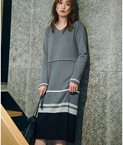 Amazon ラナン Ranan プリーツ使い配色ニットワンピース ワンピース チュニック 通販