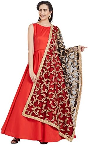 Dupatta Bazaar Woman's Gold Embroidered Net Dupatta